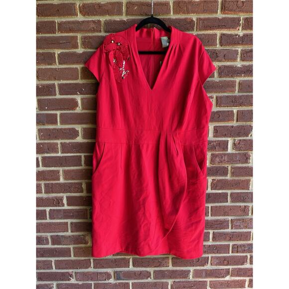 Taylor Embellished Shoulder Dress‎ size 18W Red with Pockets - Picture 1 of 13